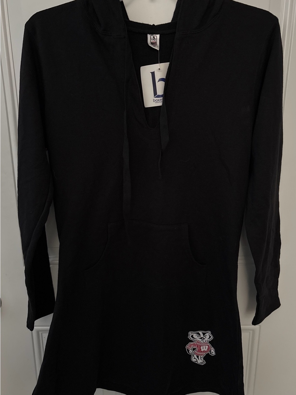 Boxercraft Black Women's Hooded Tunic Sweater Sweatshirt U. Of Wisconsin Mascot